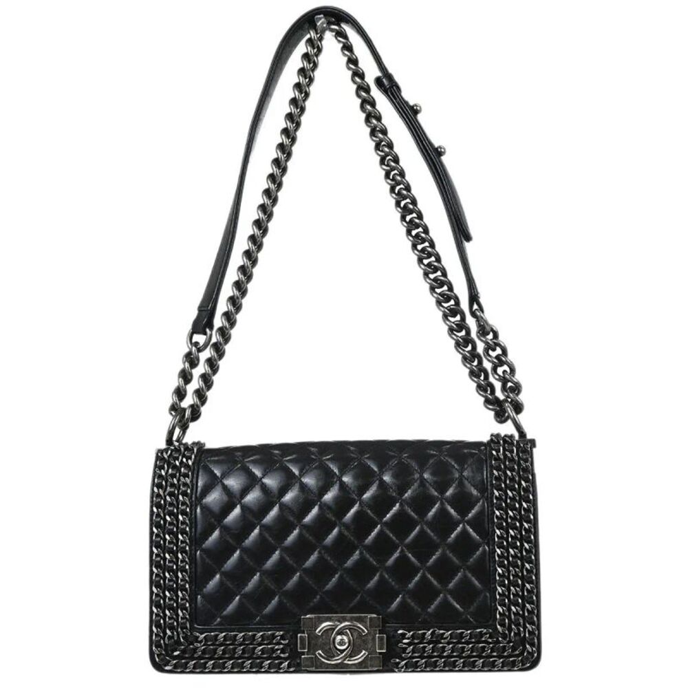 Chanel Boy Flap Quilted Glazed Calfskin Black Leather Handbag